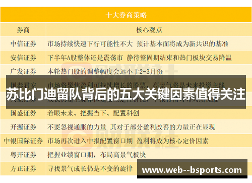 苏比门迪留队背后的五大关键因素值得关注